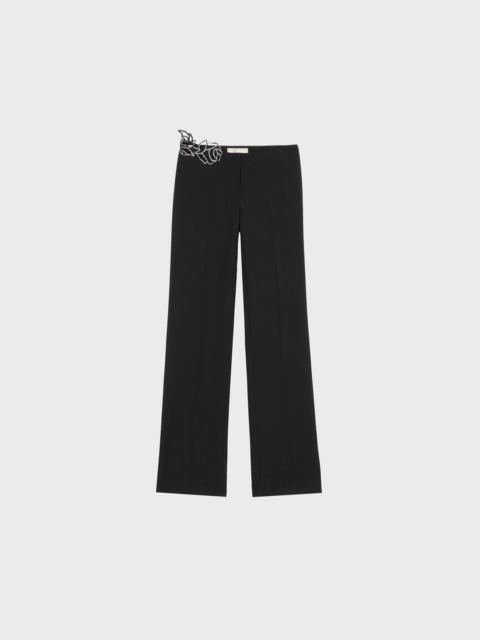 CADY PANTS WITH CUTWORK EMBROIDERY AND RHINESTONES