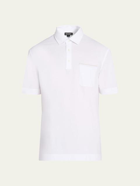 Men's Cotton Polo Shirt with Leather-Trim Pocket