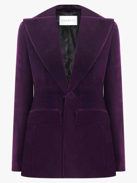 SINGLE BREAST VELVET JACKET | PURPLE