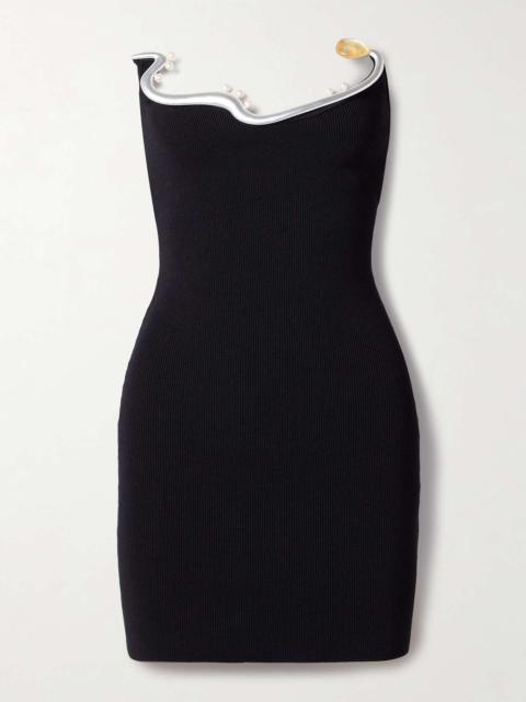 Mollusk strapless embellished ribbed-knit mini dress Black