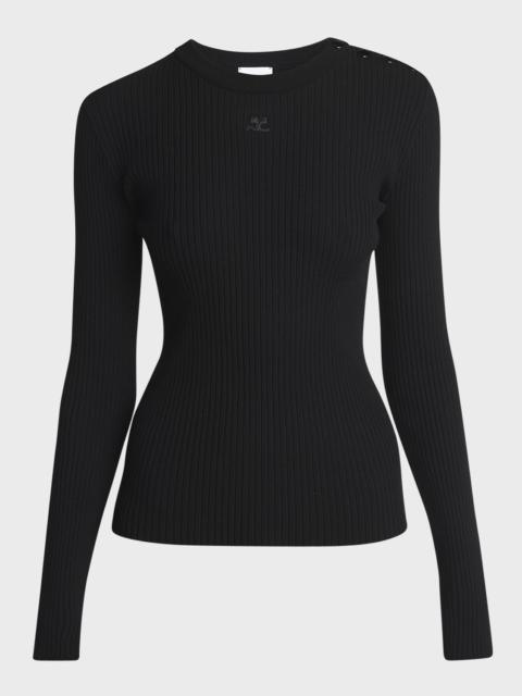 Shoulder Snaps Long-Sleeve Rib Sweater