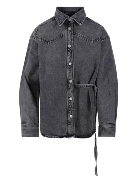 button-fastening tie-waist shirt