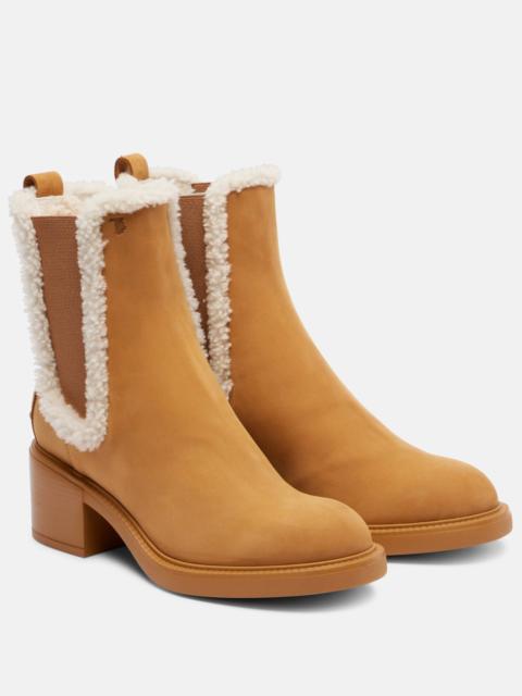 Shearling-trimmed suede Chelsea boots