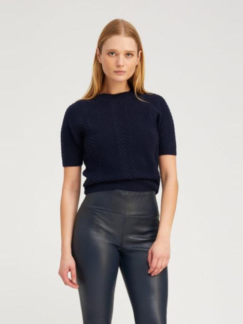 NAVY CASHMERE CABLE KNIT RAGLAN SWEATER