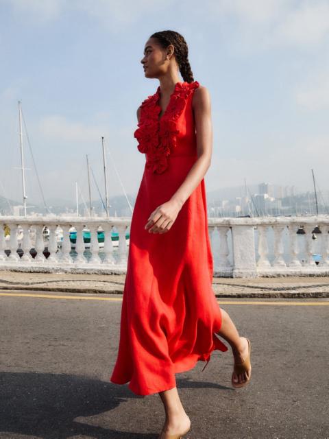 Red Sleeveless Euroflax Premium Linen Midi Dress