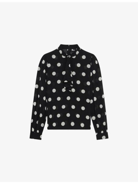Polka-Dot Long-Sleeve Silk-Blend Blouse