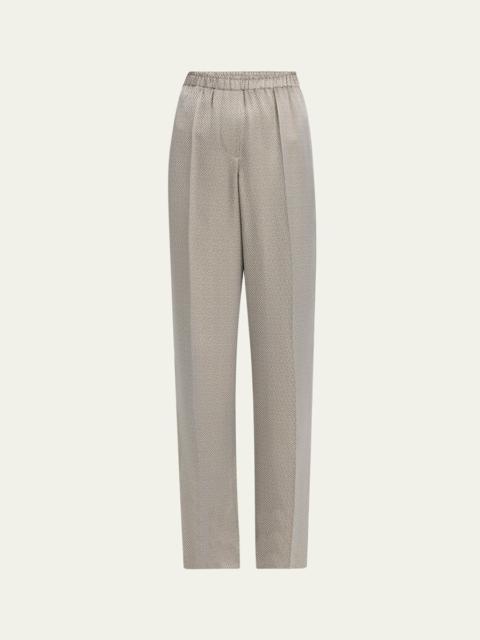 Micro Jacquard Straight-Leg Pull-On Trousers