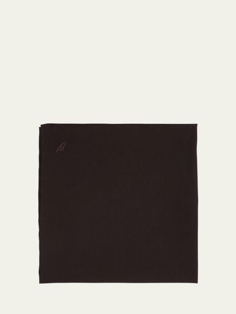 Men's Silk Poplin Embroidered Monogram Pocket Square