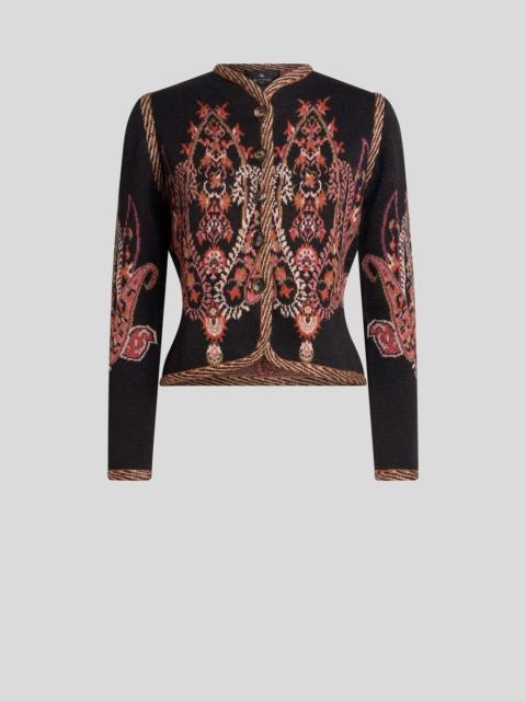 WOOL-BLEND JACQUARD CROPPED CARDIGAN WITH PAISLEY MOTIF