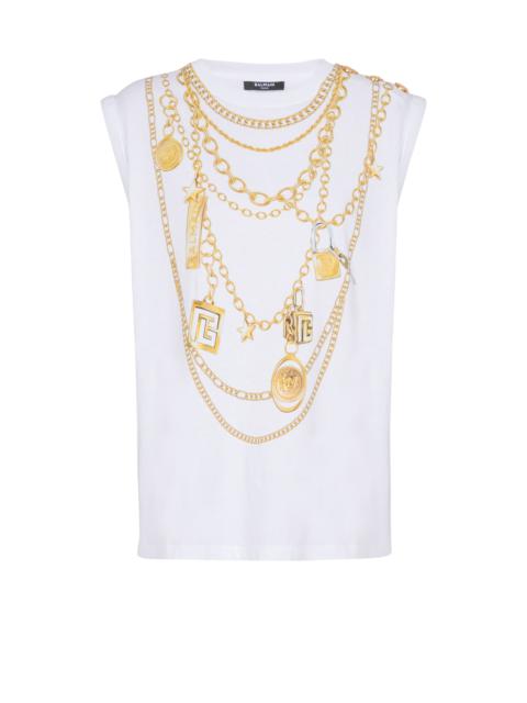 Trompe-l'œil-style Collier print vest top