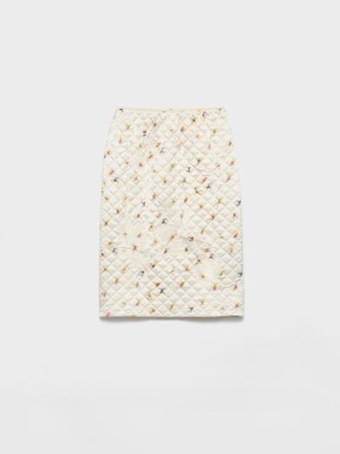 Floral-print quilted satin skirt