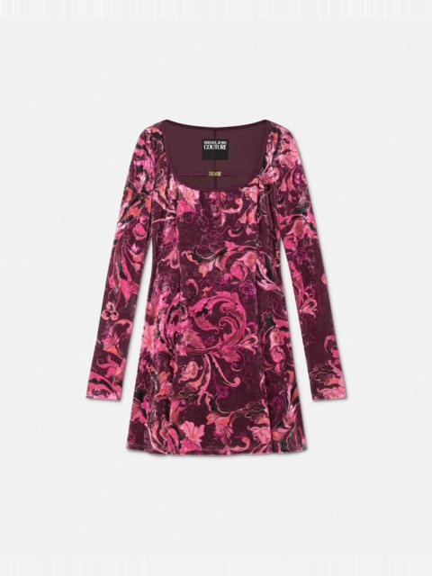 Porcelain Barocco Velvet Mini Dress