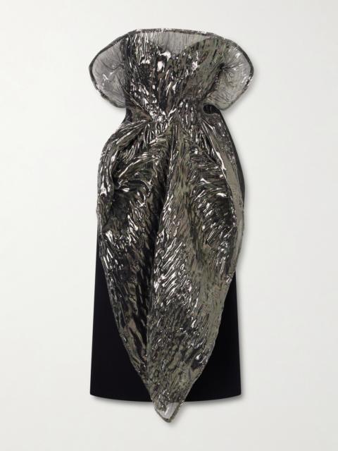 De La Cruz Strapless Layered Lamé And Crepe Gown