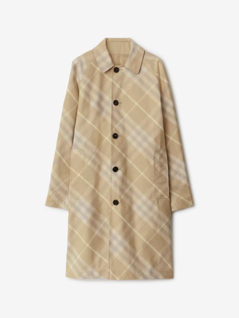 Mid-length Reversible Check Gabardine Car Coat