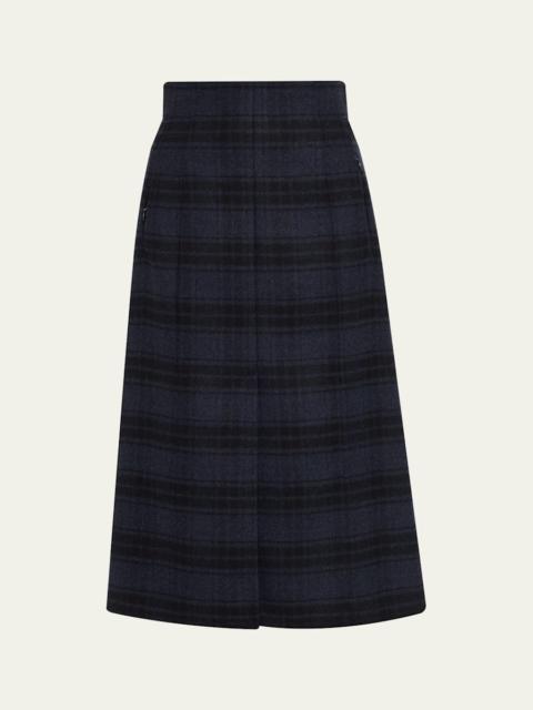 Check Wool Double Face A-Line Midi Skirt