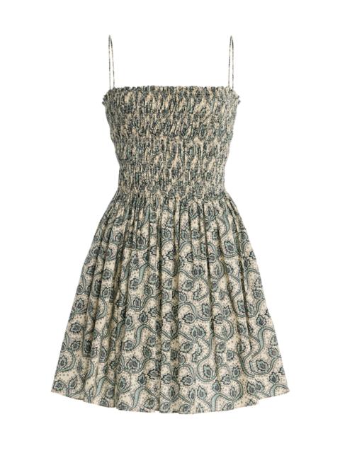 Shirred-Bodice Cotton Mini Dress print