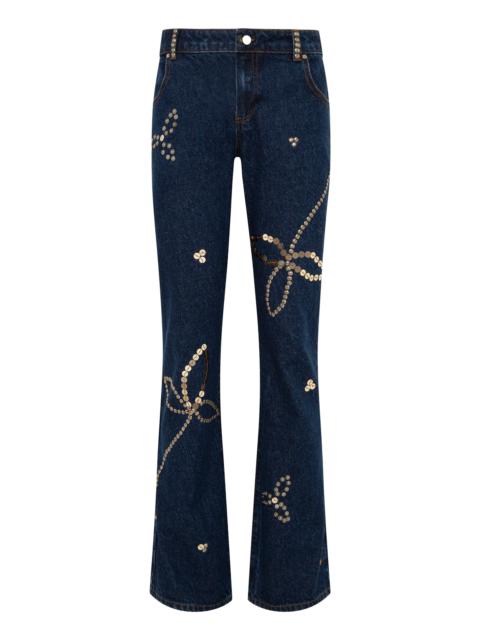 Luisa Embellished Rigid Low-Rise Straight-Leg Jeans navy