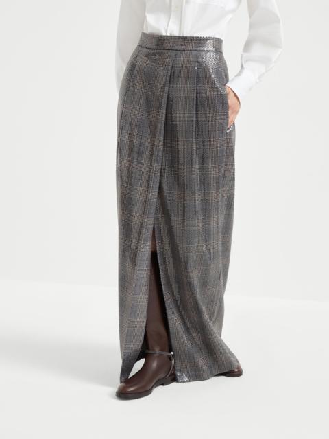 Virgin wool Prince of Wales couture sartorial skirt with dazzling embroidery