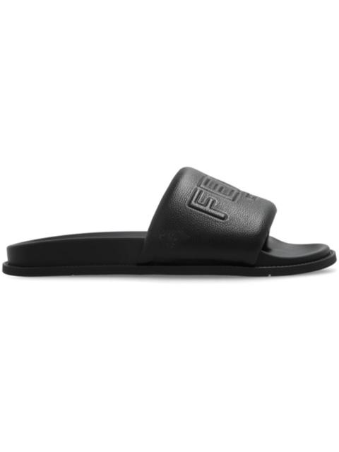 Fendi Leather Roma Wide Band Slides Black