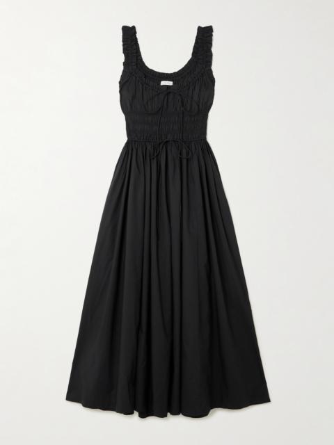 Emmaretta Tie-detailed Shirred Organic Cotton-voile Midi Dress