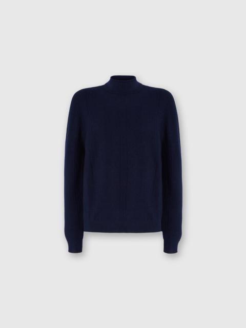 High-Neck Sweater with Tone-on-Tone Chevron Pattern