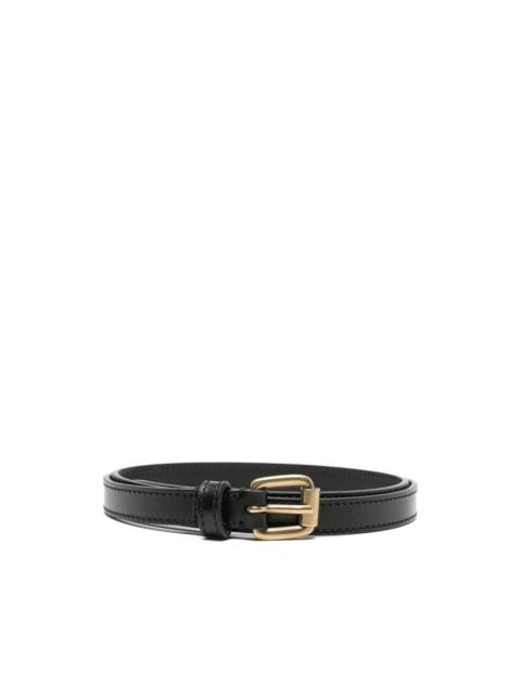 gold-buckle leather belt