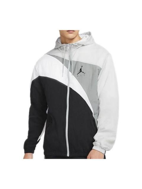 Air Jordan Jumpman Wave Asymmetric Logo Pattern Splicing Woven Jacket Black Gray CK6867-077