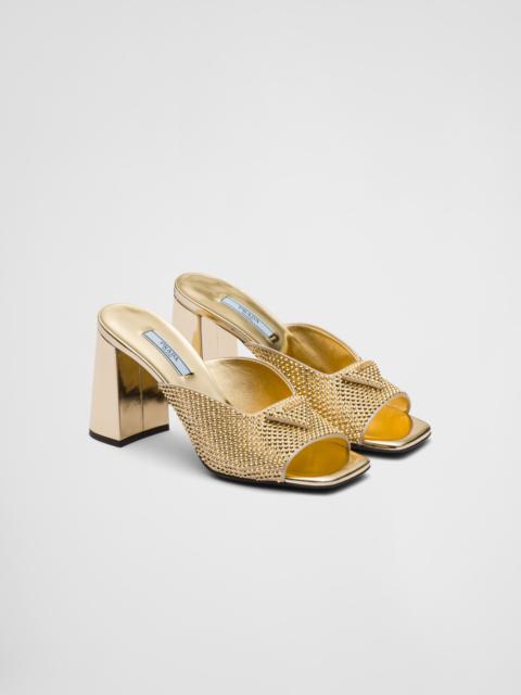 High-heeled satin slides with crystals