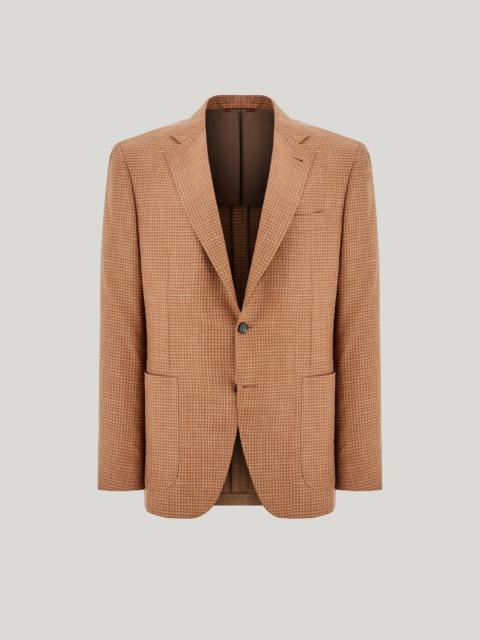 RUST-BROWN WOOL, SILK AND LINEN MODERN-FIT JACKET WITH CHECK PATTERN