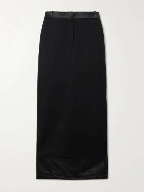 Asymmetric Satin-trimmed Wool Skirt