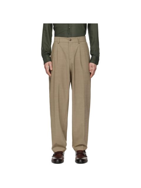 Beige Washable Tapered-Fit Trousers