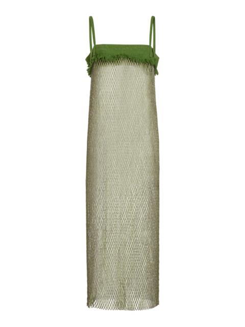 Denim Bust Crystal Net Midi Dress green