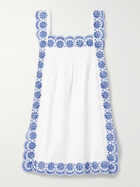 Fiocchini Broderie Anglaise-trimmed Pintucked Cotton-poplin Mini Dress