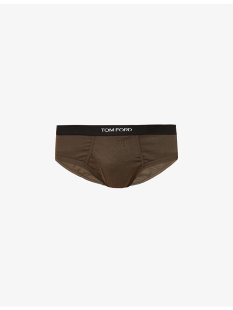 Branded-waistband fitted stretch-cotton briefs