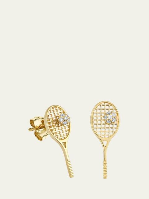 14K Yellow Gold Diamond Tennis Racquet Earring, Single