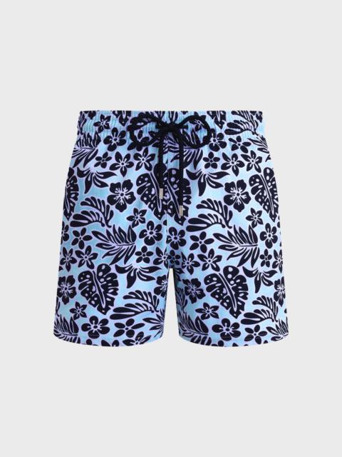 Men Stretch Short Swim Trunks Jungle Leaves