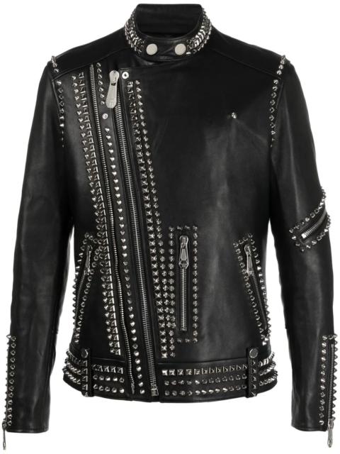 Rockstud-embellished leather biker jacket