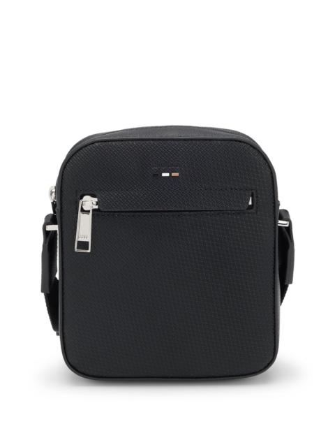 REPORTER BAG IN FAUX LEATHER WITH MONOGRAM-EMBOSSED PANELS