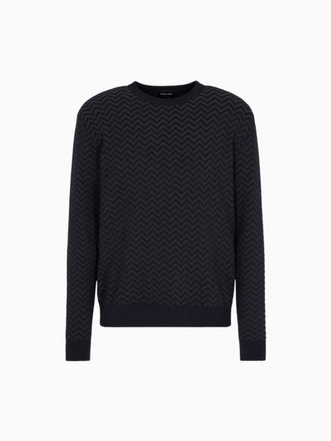 PLATED CHEVRON VIRGIN WOOL, CREW-NECK JUMPER