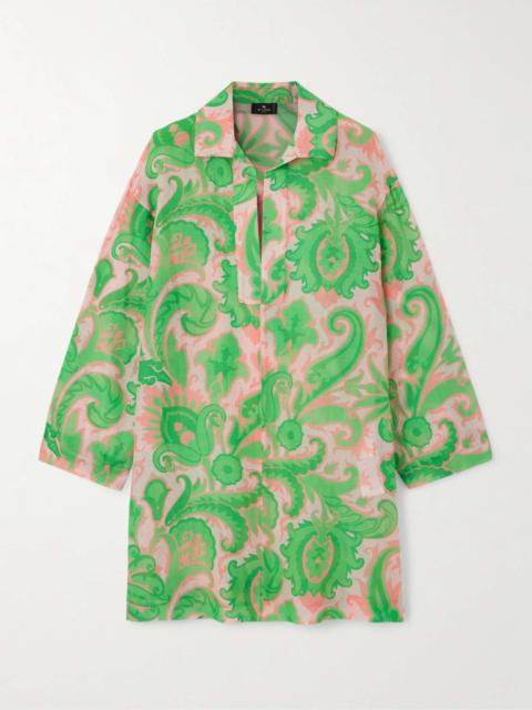 Printed cotton and silk-blend mini shirt dress Green