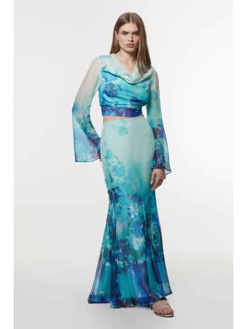 Ombre Floral Woven Crinkle Maxi Skirt