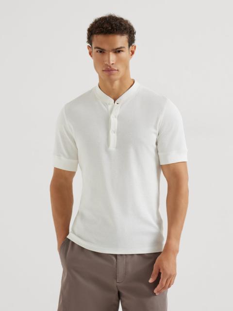 Cotton waffle jersey T-shirt with Henley collar