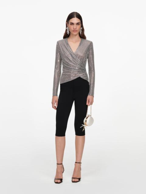 Grey Rhinestone Mesh Wrap Top