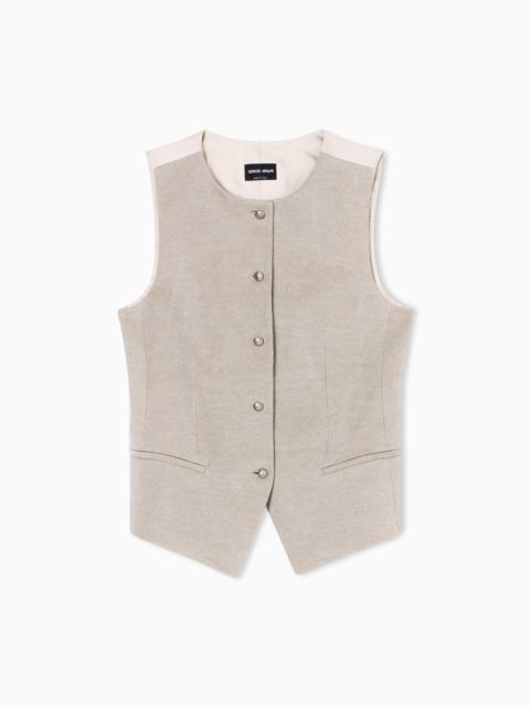 SINGLE-BREASTED WAISTCOAT IN HEMP, VISCOSE AND COTTON CAVALRY