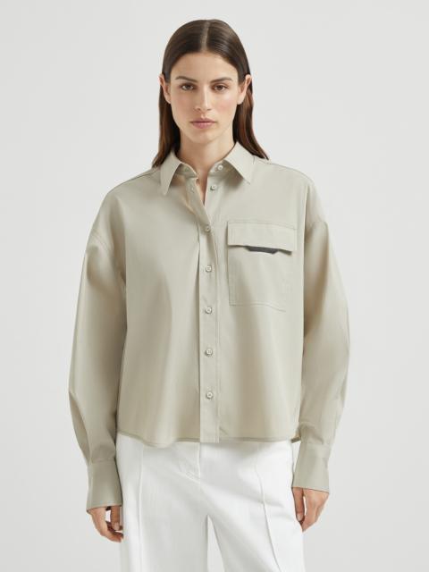 Stretch cotton poplin cropped shirt with shiny flap detail