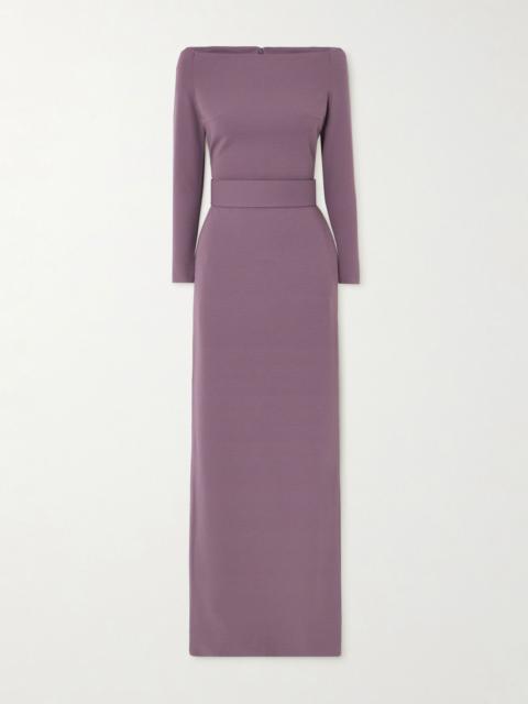 Sabina off-the-shoulder stretch-crepe maxi dress Purple