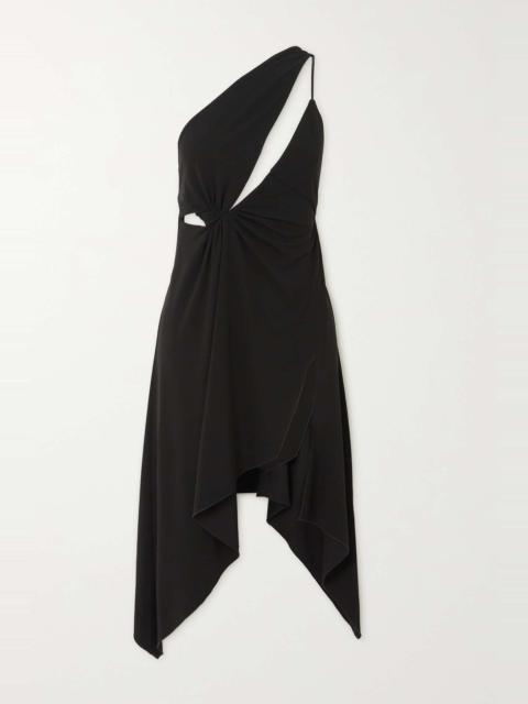 Asymmetric cutout satin-jersey dress