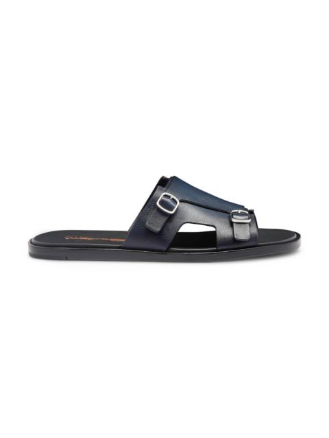 Men's blue leather double-buckle sandal