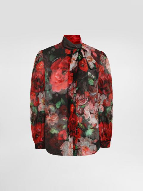 Chiffon pussy-bow shirt with floral print
