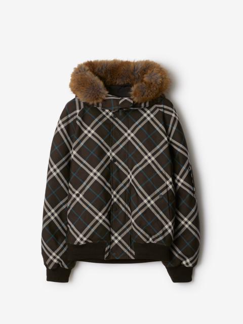 Faux Fur Trim Check Bomber Jacket